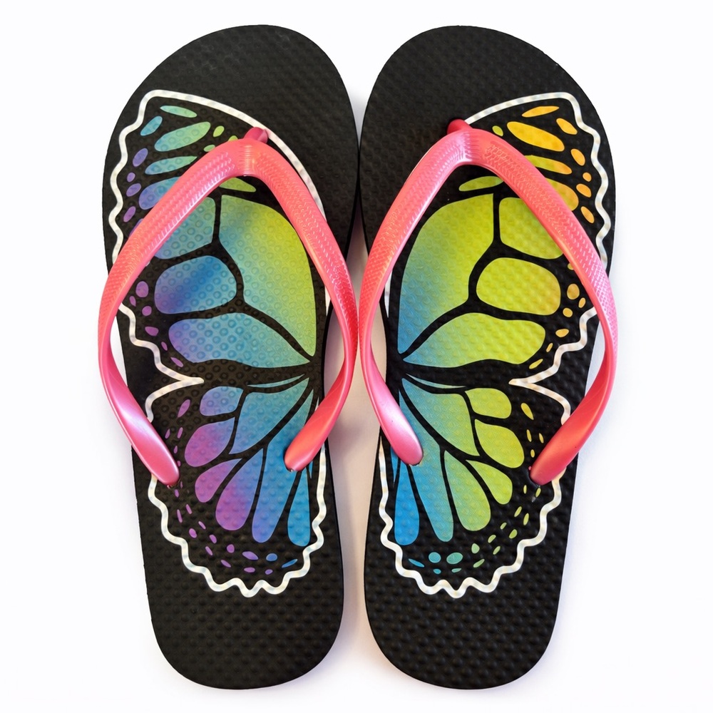 Girl’s Pink Butterfly Flip Flops size 5 - Picture 1 of 10